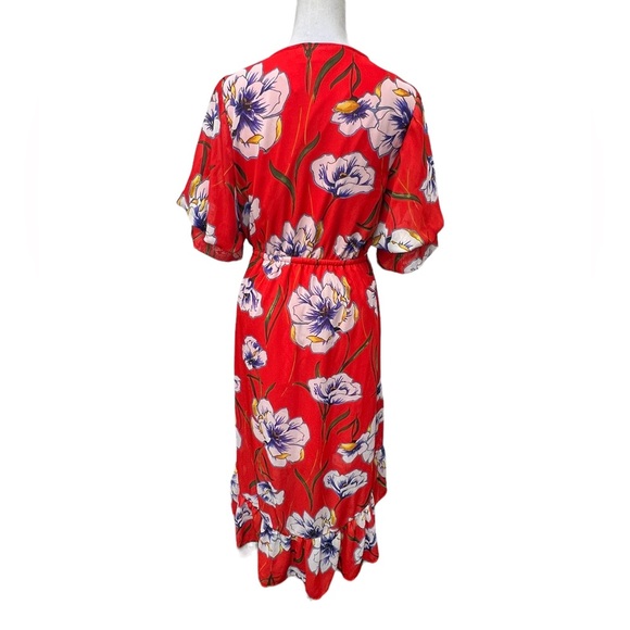 Baku Floral Print dress w/ hi/low hem & Drawstring / Color: Red / Size: Small - Picture 3 of 5